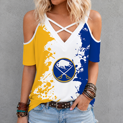 [SUPER SALE] NEW CUSTOMIZED NHL28 BFS BUFFALO SABRES CRISS CROSS V-NECK TOP
