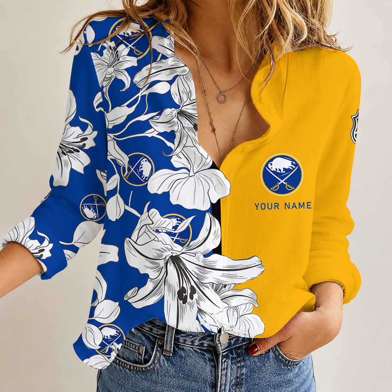 [SUPER SALE] NEW CUSTOMIZED NHL28 BFS BUFFALO SABRES WOMEN CASUAL SHIRT