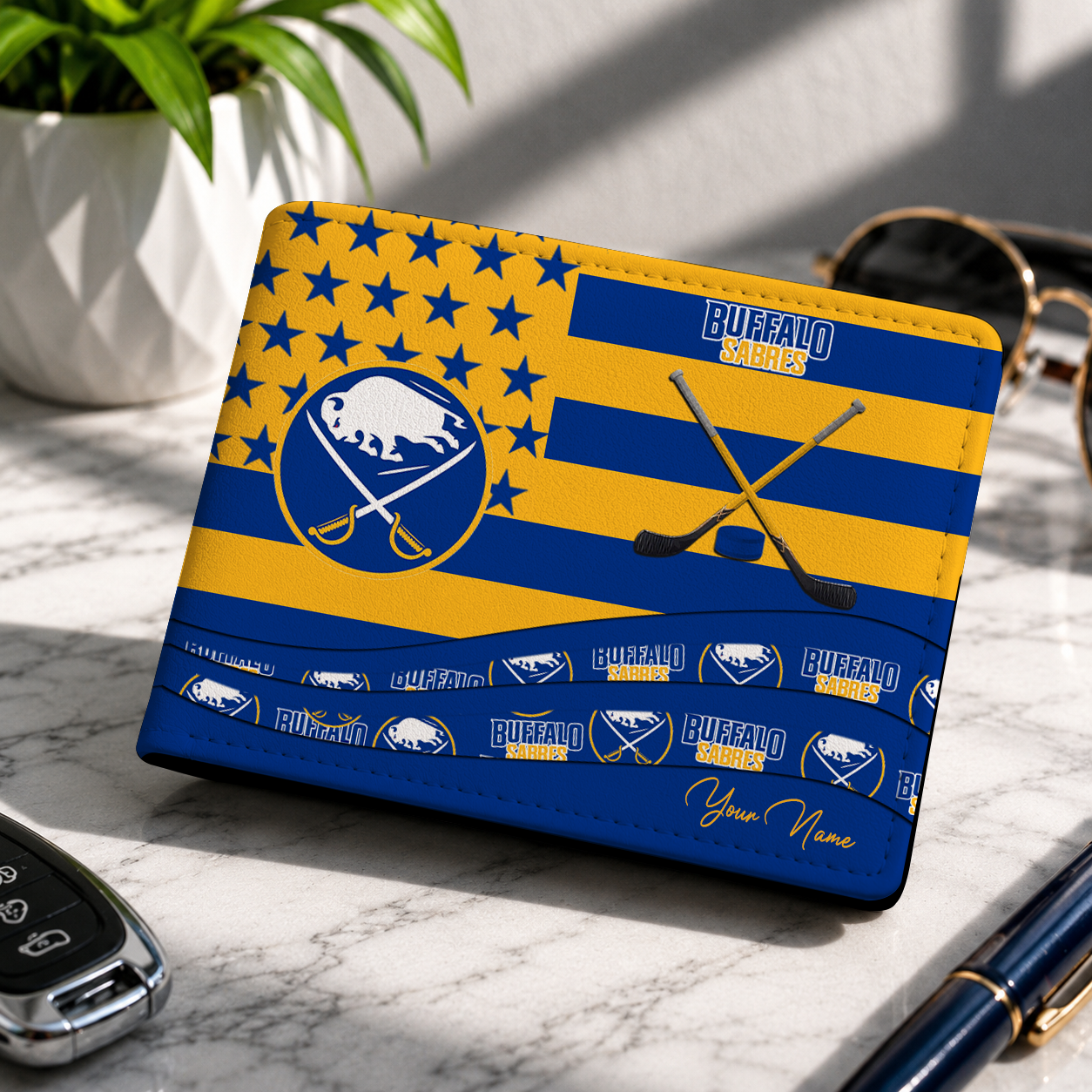 LIMITED EDITION - NEW CUSTOMIZED NHL28 BFS BUFFALO SABRES LEATHER WALLET