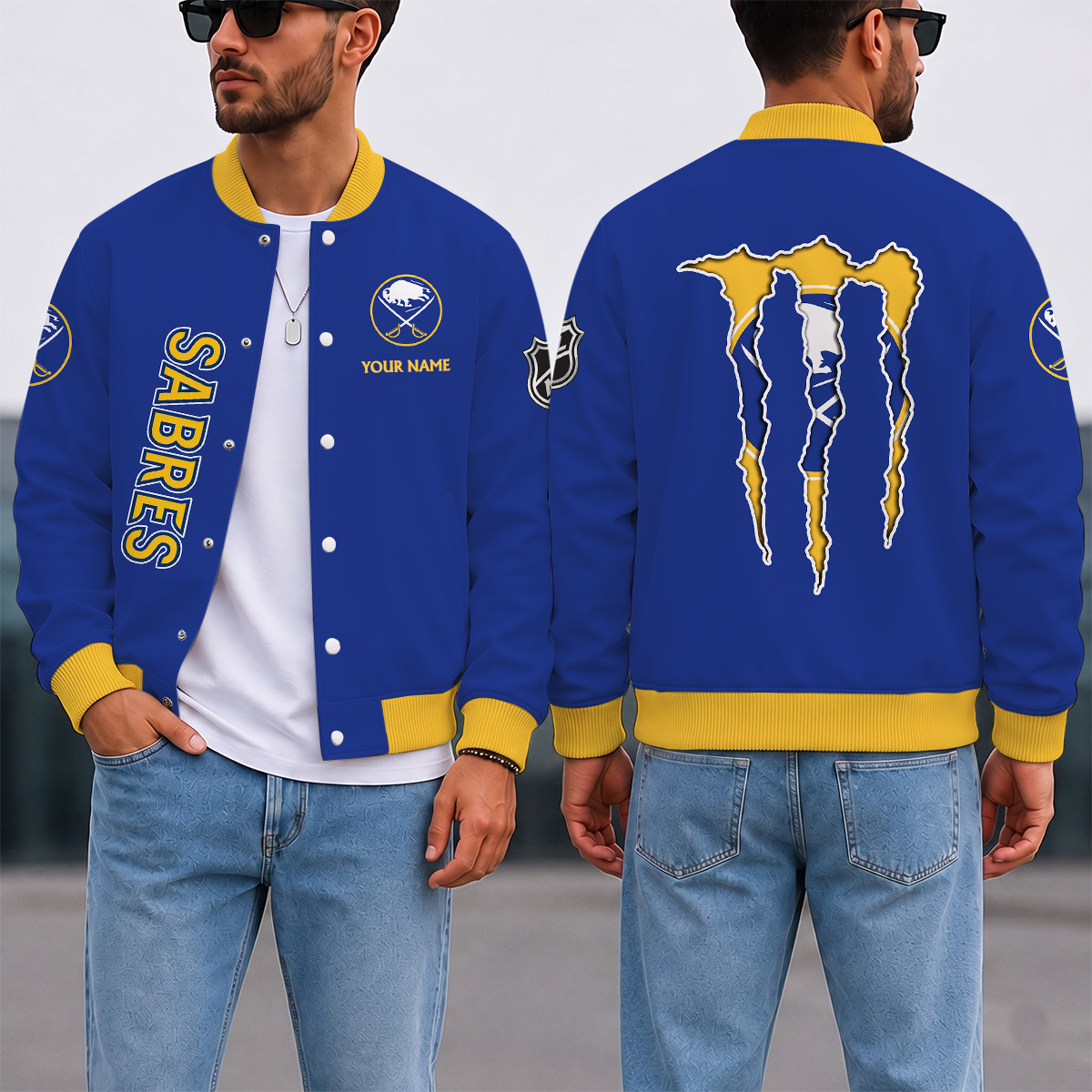 EXCLUSIVE EDITION - NEW CUSTOMIZED NHL28 BFS BUFFALO SABRES SATIN VARSITY JACKET & BASEBALL JACKET