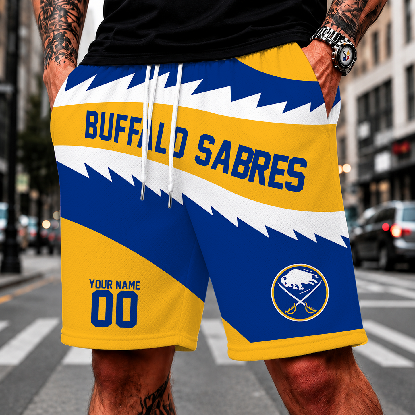 [SUPER SALE] NEW CUSTOMIZED NHL28 BFS BUFFALO SABRES SHORT PANTS
