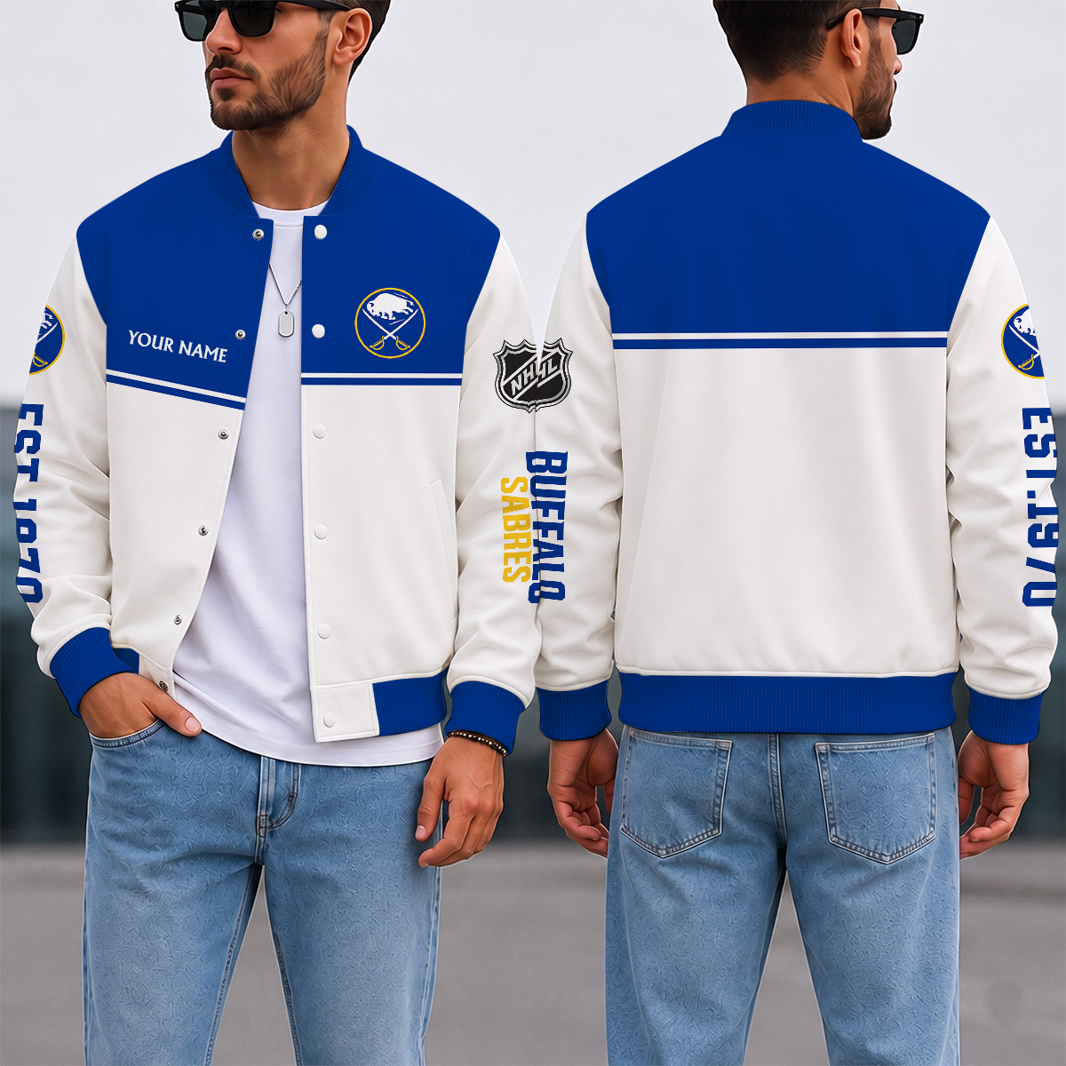 EXCLUSIVE EDITION - NEW CUSTOMIZED NHL28 BFS BUFFALO SABRES SATIN VARSITY JACKET & BASEBALL JACKET