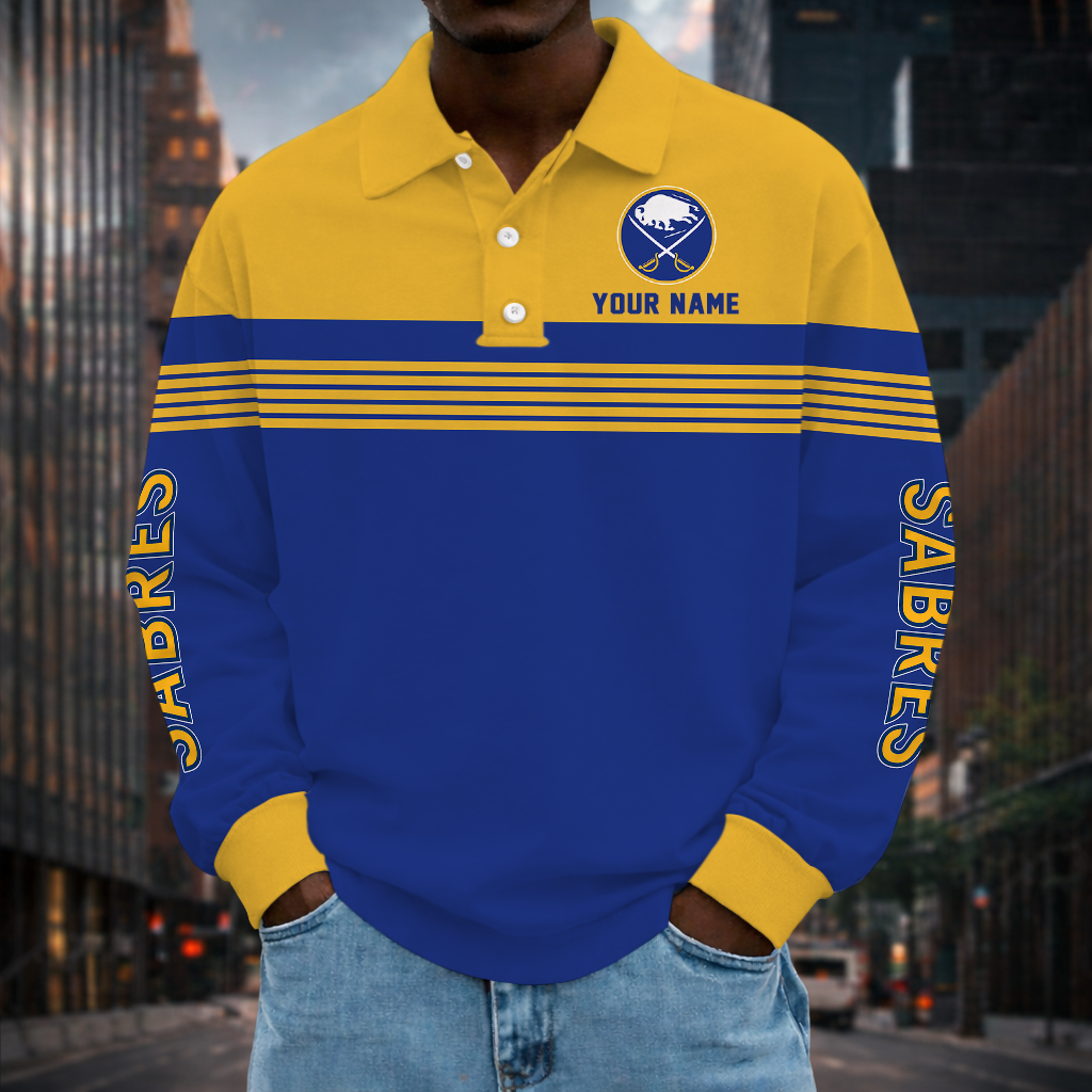 SPECIAL EDITION - NEW CUSTOMIZED NHL28 BFS BUFFALO SABRES MEN LONG SLEEVE POLO