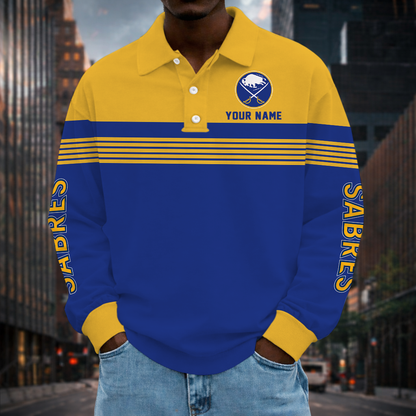 SPECIAL EDITION - NEW CUSTOMIZED NHL28 BFS BUFFALO SABRES MEN LONG SLEEVE POLO