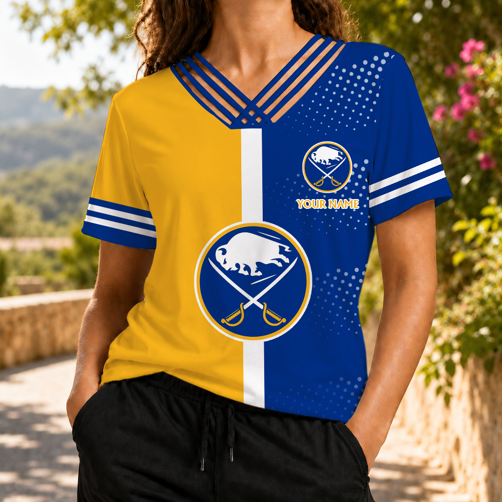ELITE EDITION - NEW CUSTOMIZED NHL28 BFS BUFFALO SABRES V-NECK SHIRT