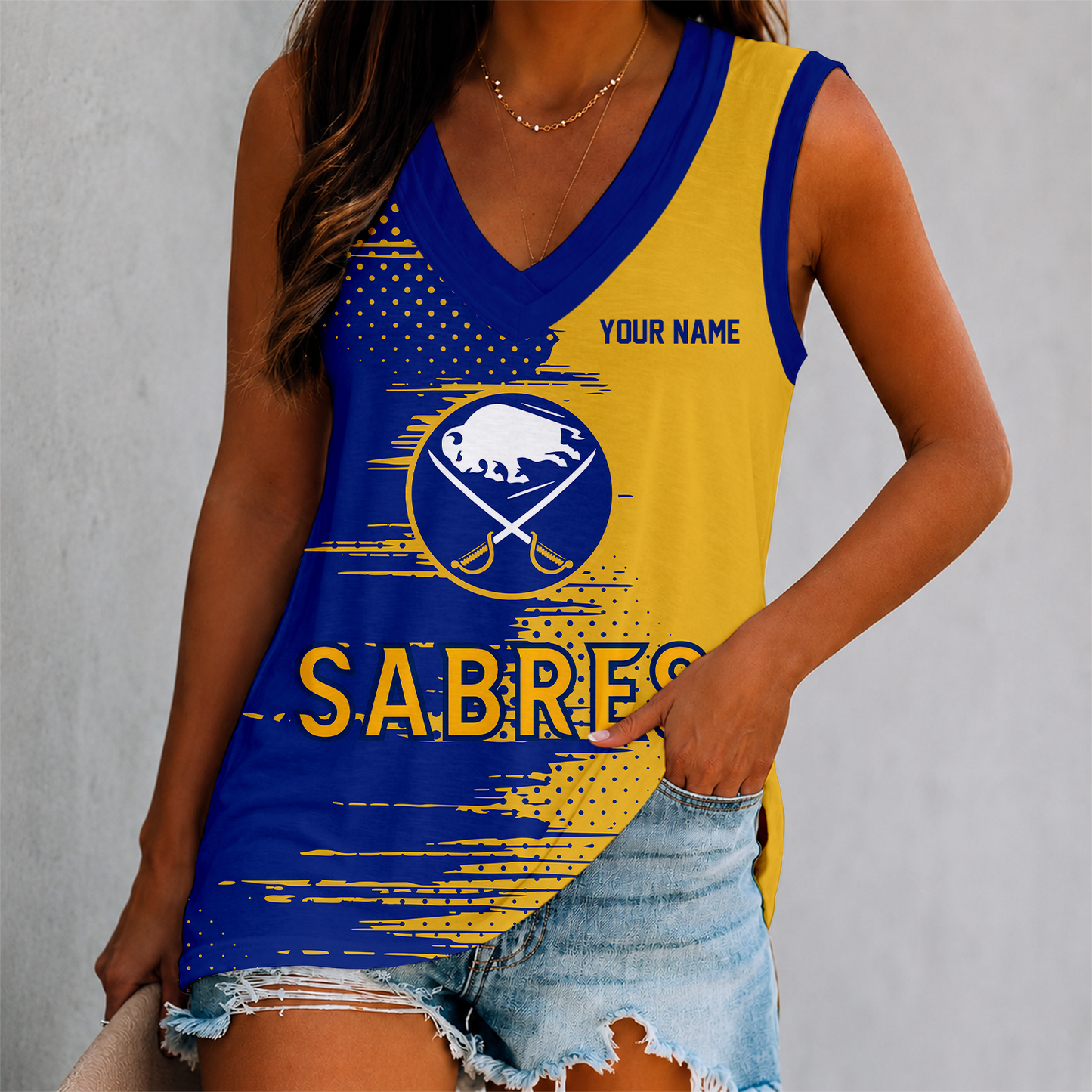 LIMITED EDITION - NEW CUSTOMIZED NHL28 BFS BUFFALO SABRES WOMEN'S V-NECK TANK TOP