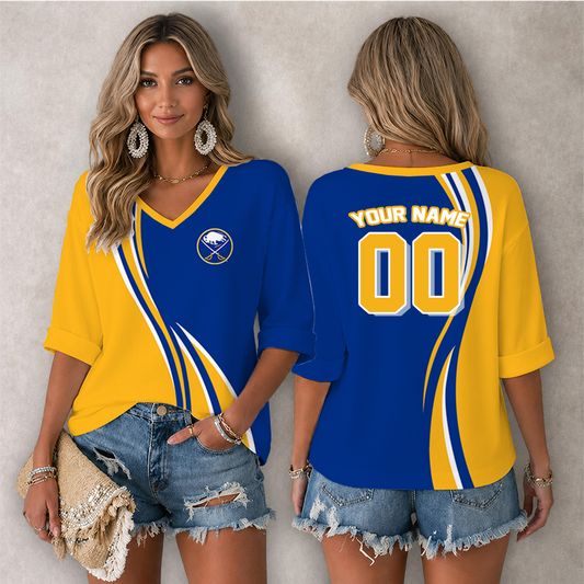 LIMITED EDITION - NEW CUSTOMIZED NHL28 BFS BUFFALO SABRES WOMEN'S HEART V-NECK LONG SLEEVE SHIRT