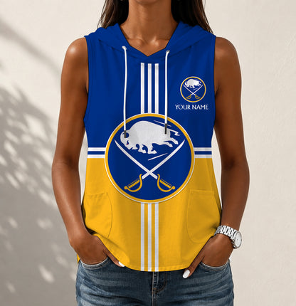 VIRAL EDITION - NEW CUSTOMIZED NHL28 BFS BUFFALO SABRES WOMEN'S SLEEVELESS HOODED POCKET TANK TOP
