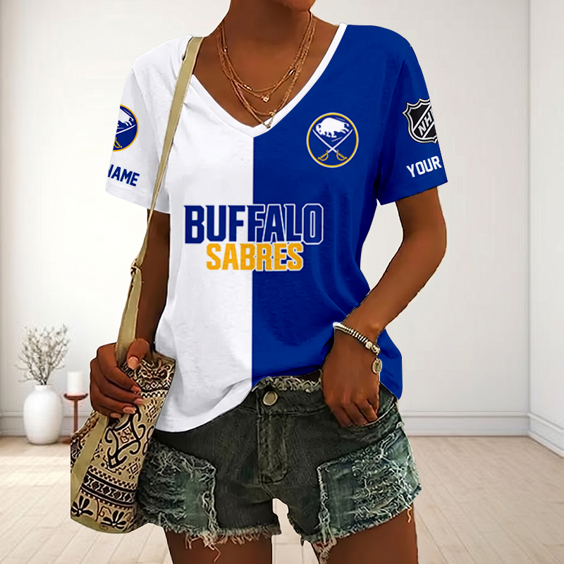 LIMITED EDITION - NEW CUSTOMIZED NHL28 BFS BUFFALO SABRES V-NECK FEMALE SHIRT