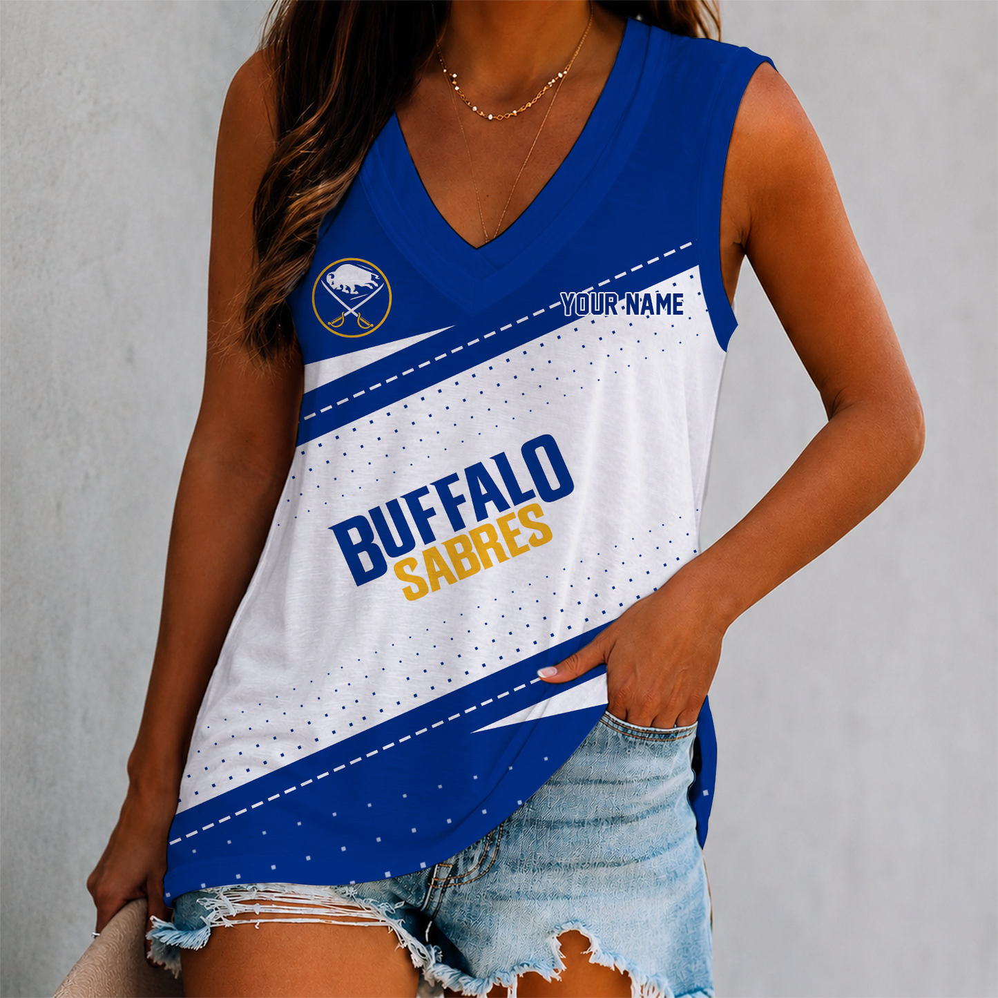 LIMITED EDITION - NEW CUSTOMIZED NHL28 BFS BUFFALO SABRES WOMEN'S V-NECK TANK TOP