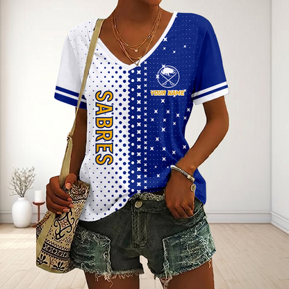 LIMITED EDITION - NEW CUSTOMIZED NHL28 BFS BUFFALO SABRES V-NECK FEMALE SHIRT