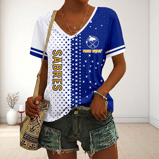 LIMITED EDITION - NEW CUSTOMIZED NHL28 BFS BUFFALO SABRES V-NECK FEMALE SHIRT