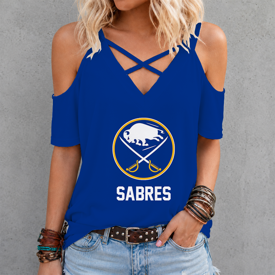 LIMITED EDITION - NEW CUSTOMIZED NHL28 BFS BUFFALO SABRES CRISS CROSS V-NECK TOP