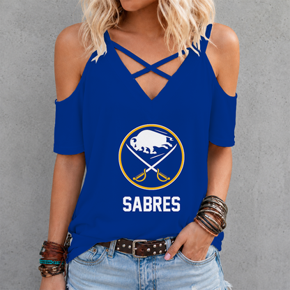 LIMITED EDITION - NEW CUSTOMIZED NHL28 BFS BUFFALO SABRES CRISS CROSS V-NECK TOP