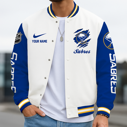 LIMITED EDITION - NEW CUSTOMIZED NHL28 BFS BUFFALO SABRES BASEBALL JACKET, SATIN VARSITY JACKET