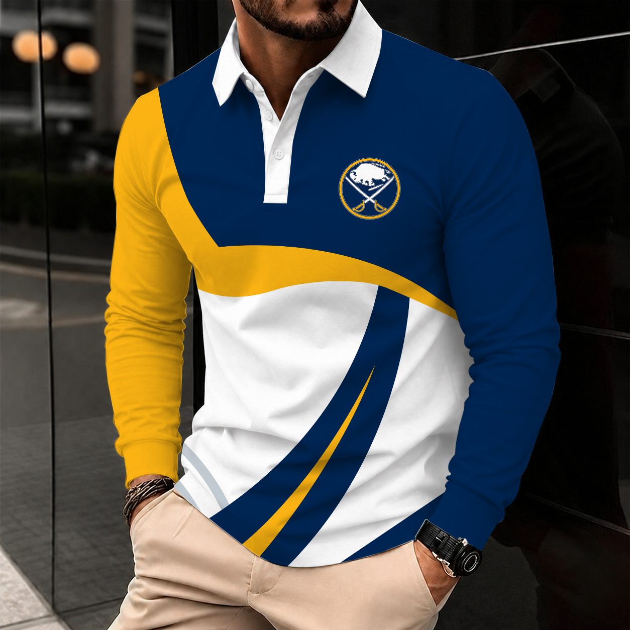 [SUPER SALE] NEW CUSTOMIZED NHL28 BFS BUFFALO SABRES MEN LONG SLEEVE POLO