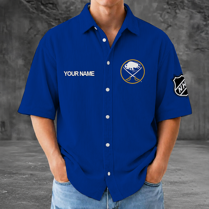 [SUPER SALE] NEW CUSTOMIZED NHL28 BFS BUFFALO SABRES SEERSUCKER BUTTON SHIRT