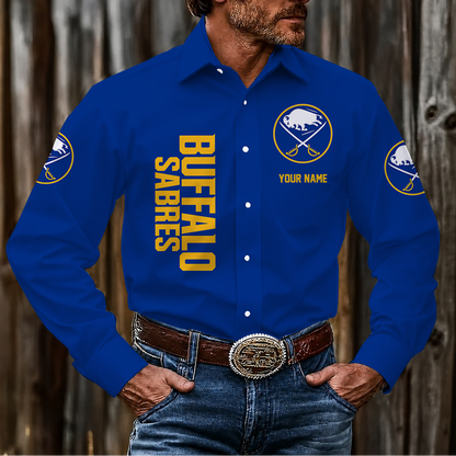 LIMITED EDITION - NEW CUSTOMIZED NHL28 BFS BUFFALO SABRES MEN'S LONG SLEEVE BUTTON-UP SHIRT