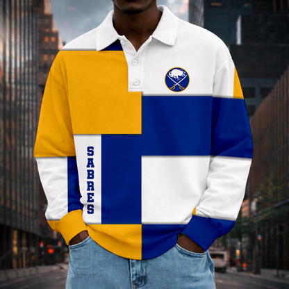 LIMITED EDITION - NEW CUSTOMIZED NHL28 BFS BUFFALO SABRES MEN LONG SLEEVE POLO