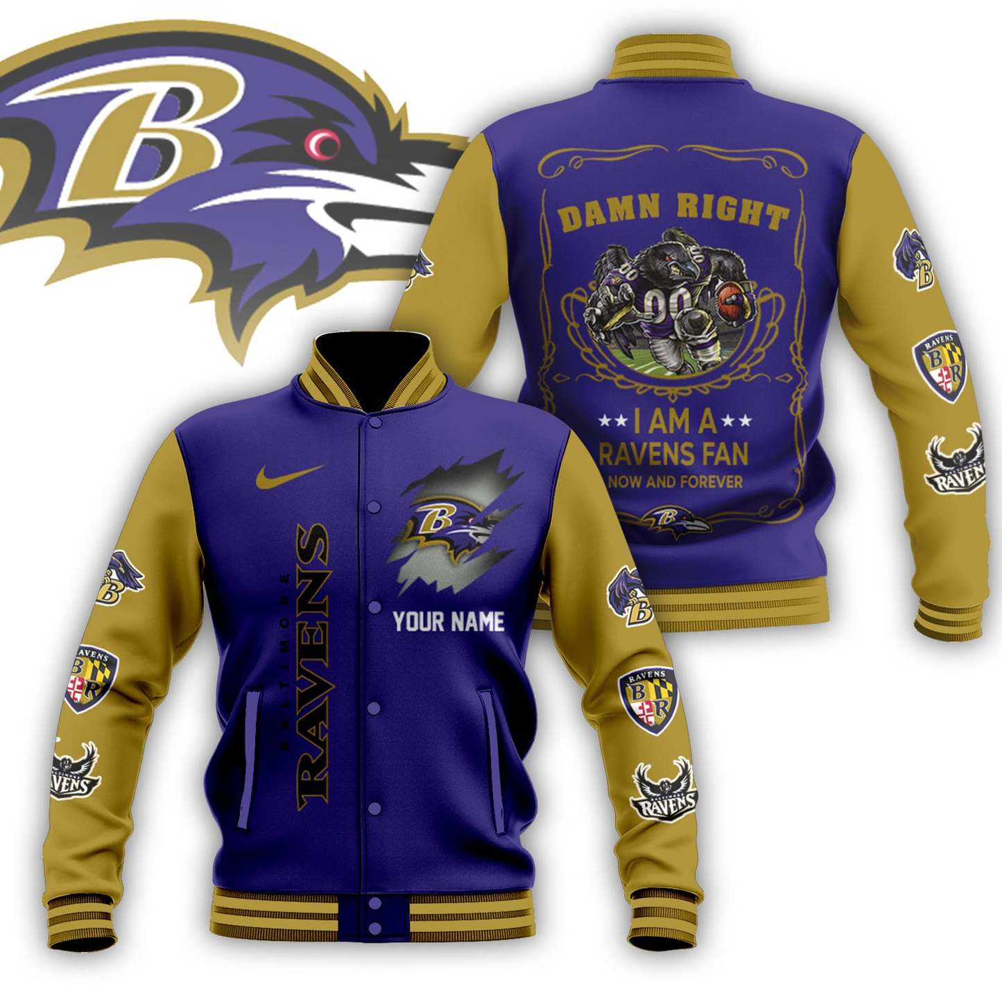 LIMITED EDITION - NEW CUSTOMIZED NFL28 BTR BALTIMORE RAVENS BASEBALL JACKET