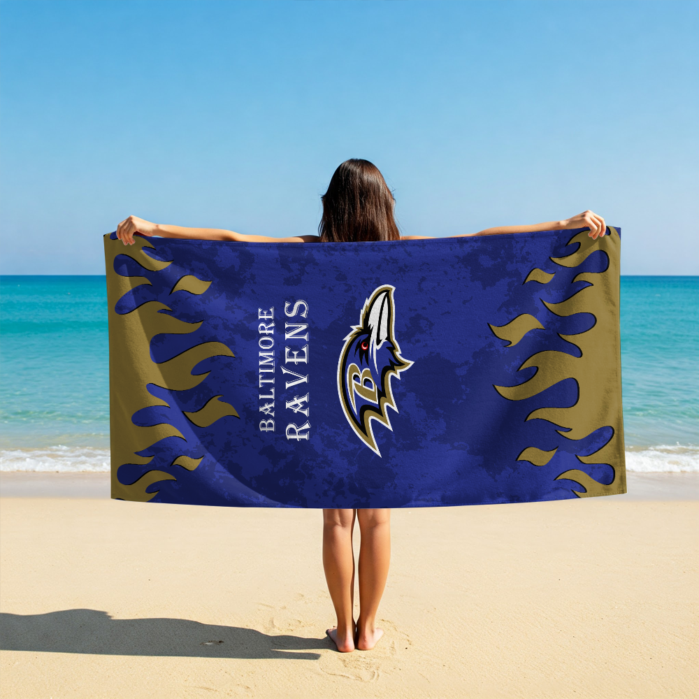 LIMITED EDITION - NEW CUSTOMIZED NFL28 BTR BALTIMORE RAVENS BEACH TOWEL FOR FAN