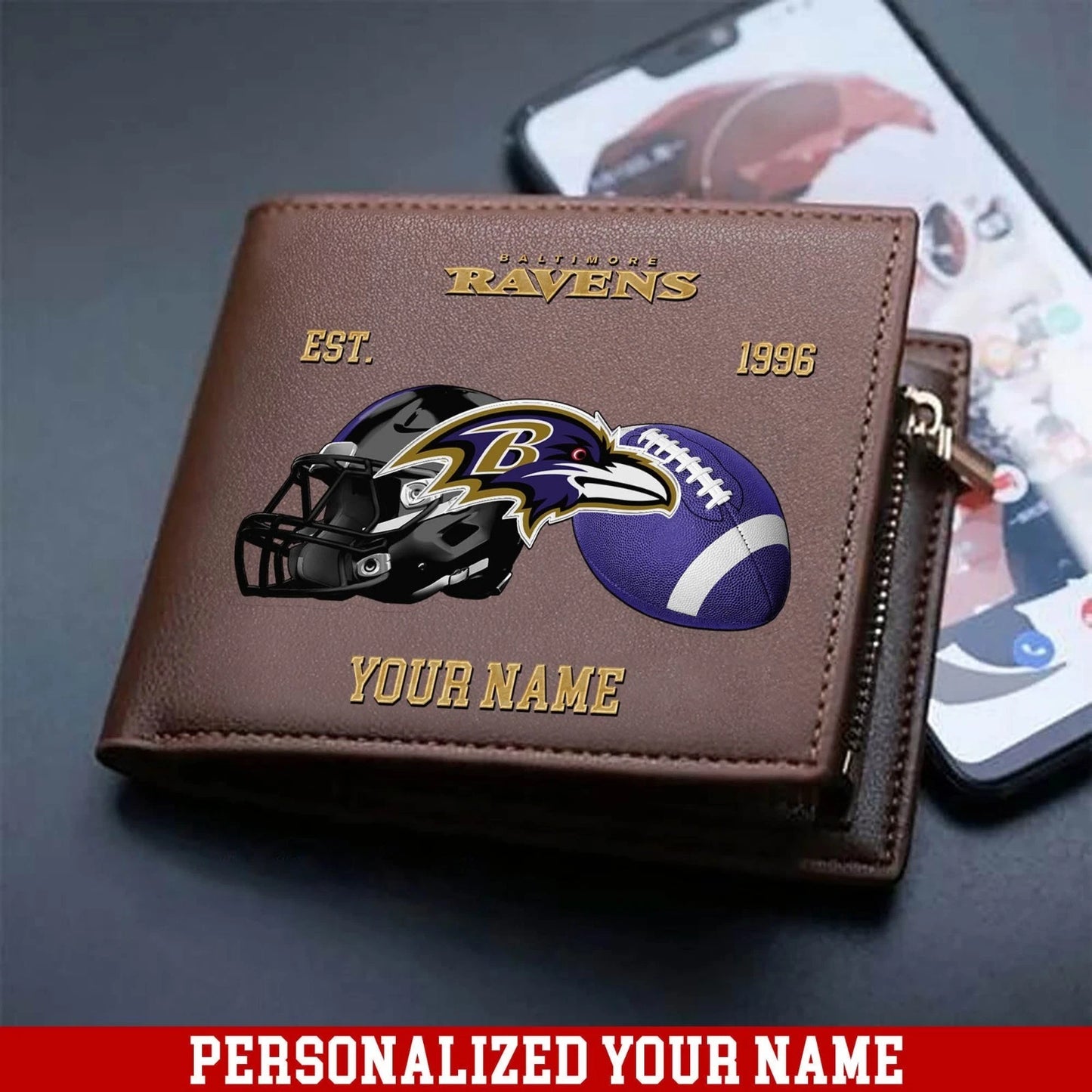 LIMITED EDITION - NEW CUSTOMIZED NFL28 BTR BALTIMORE RAVENS LEATHER WALLET