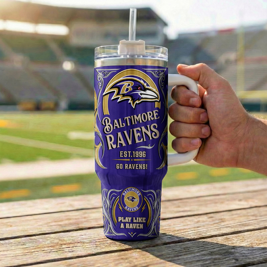 LIMITED EDITION - NEW CUSTOMIZED NFL28 BTR BALTIMORE RAVENS 40OZ TUMBLER