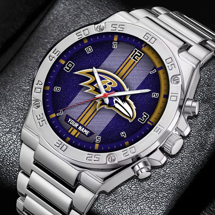 LIMITED EDITION - NEW CUSTOMIZED NFL28 BTR BALTIMORE RAVENS LUXURY STAINLESS STEEL WATCH