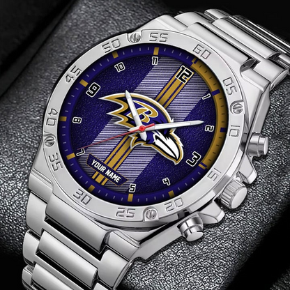 LIMITED EDITION - NEW CUSTOMIZED NFL28 BTR BALTIMORE RAVENS LUXURY STAINLESS STEEL WATCH