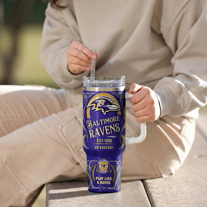 LIMITED EDITION - NEW CUSTOMIZED NFL28 BTR BALTIMORE RAVENS 40OZ TUMBLER