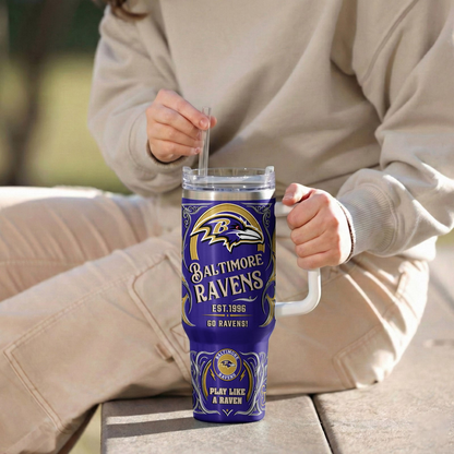 LIMITED EDITION - NEW CUSTOMIZED NFL28 BTR BALTIMORE RAVENS 40OZ TUMBLER