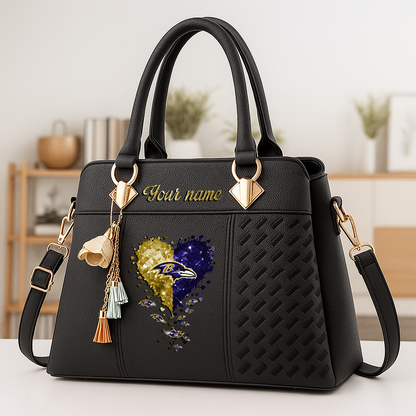 LIMITED EDITION - NEW CUSTOMIZED NFL28 BTR BALTIMORE RAVENS ZIP HANDBAG MULTICOLOR