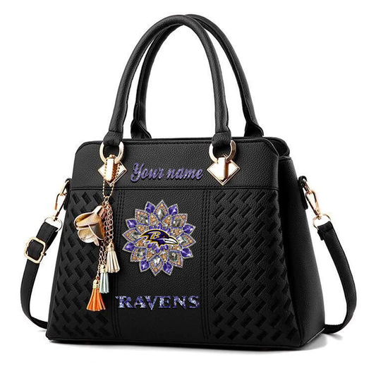 LIMITED EDITION - NEW CUSTOMIZED NFL28 BTR BALTIMORE RAVENS WOMEN'S ZIP HANDBAG MULTICOLOR