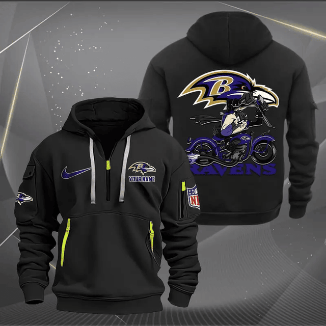 [SPECIAL OFFER] NEW CUSTOMIZED NFL28 BTR BALTIMORE RAVENS MUTICOLOR QUARTER ZIP HOODIE