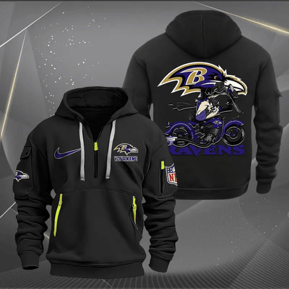 [SPECIAL OFFER] NEW CUSTOMIZED NFL28 BTR BALTIMORE RAVENS MUTICOLOR QUARTER ZIP HOODIE