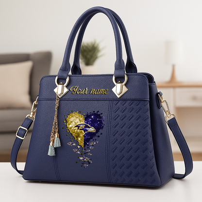 LIMITED EDITION - NEW CUSTOMIZED NFL28 BTR BALTIMORE RAVENS ZIP HANDBAG MULTICOLOR