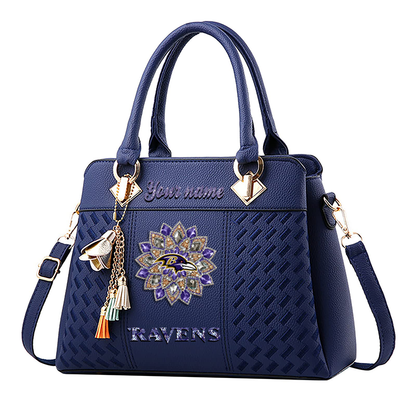 LIMITED EDITION - NEW CUSTOMIZED NFL28 BTR BALTIMORE RAVENS WOMEN'S ZIP HANDBAG MULTICOLOR