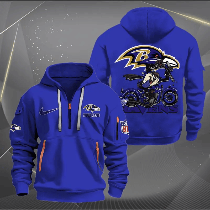 [SPECIAL OFFER] NEW CUSTOMIZED NFL28 BTR BALTIMORE RAVENS MUTICOLOR QUARTER ZIP HOODIE