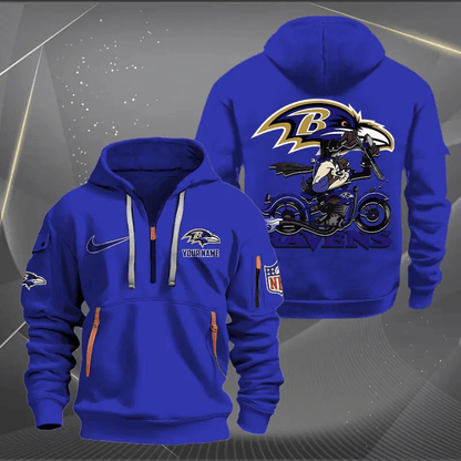 [SPECIAL OFFER] NEW CUSTOMIZED NFL28 BTR BALTIMORE RAVENS MUTICOLOR QUARTER ZIP HOODIE