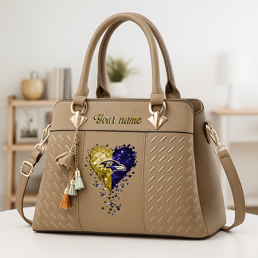 LIMITED EDITION - NEW CUSTOMIZED NFL28 BTR BALTIMORE RAVENS ZIP HANDBAG MULTICOLOR