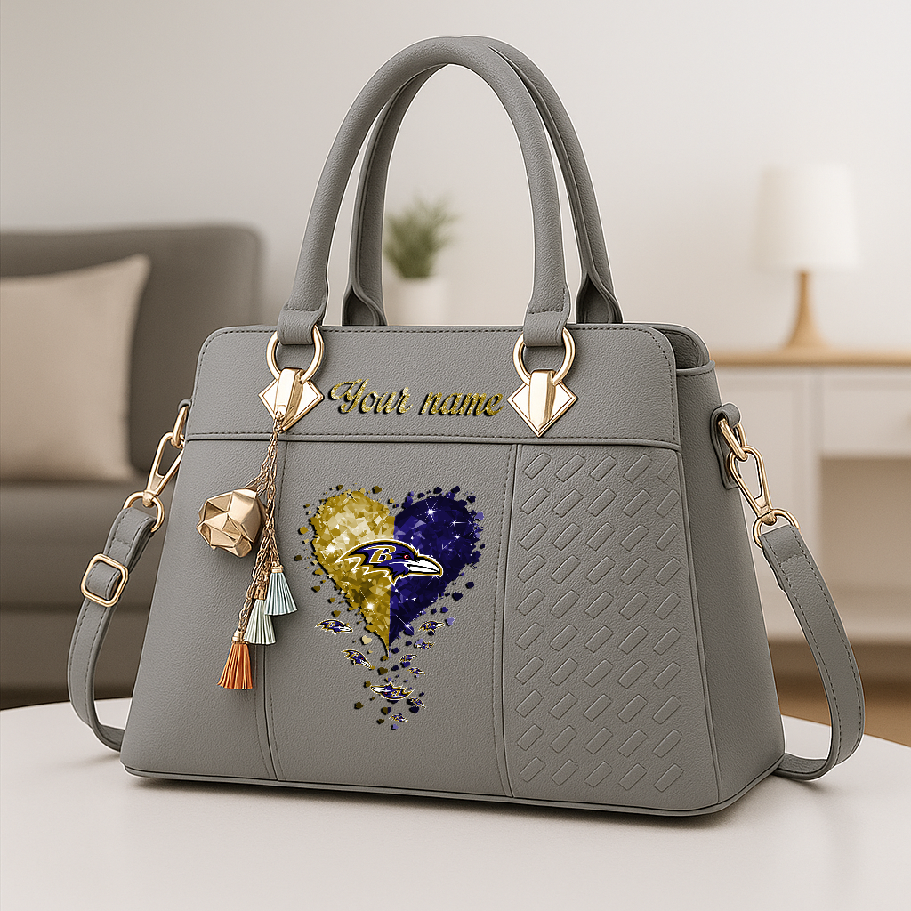 LIMITED EDITION - NEW CUSTOMIZED NFL28 BTR BALTIMORE RAVENS ZIP HANDBAG MULTICOLOR