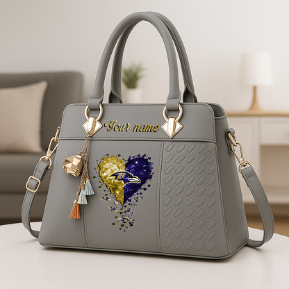 LIMITED EDITION - NEW CUSTOMIZED NFL28 BTR BALTIMORE RAVENS ZIP HANDBAG MULTICOLOR