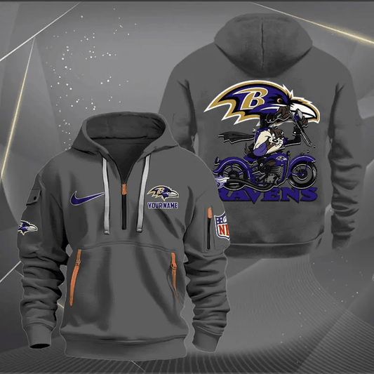 [SPECIAL OFFER] NEW CUSTOMIZED NFL28 BTR BALTIMORE RAVENS MUTICOLOR QUARTER ZIP HOODIE