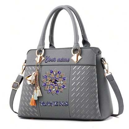 LIMITED EDITION - NEW CUSTOMIZED NFL28 BTR BALTIMORE RAVENS WOMEN'S ZIP HANDBAG MULTICOLOR