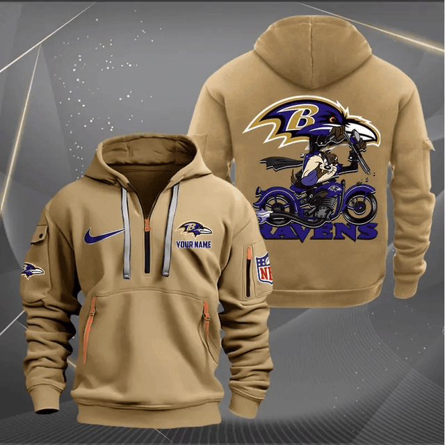 [SPECIAL OFFER] NEW CUSTOMIZED NFL28 BTR BALTIMORE RAVENS MUTICOLOR QUARTER ZIP HOODIE