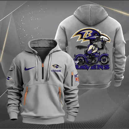 [SPECIAL OFFER] NEW CUSTOMIZED NFL28 BTR BALTIMORE RAVENS MUTICOLOR QUARTER ZIP HOODIE