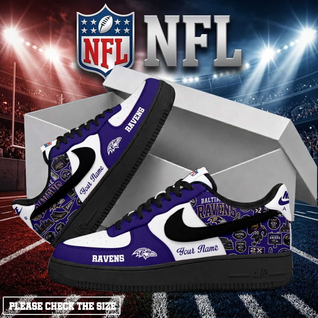 LIMITED EDITION - NEW CUSTOMIZED NFL28 BTR BALTIMORE RAVENS AF1 SHOES