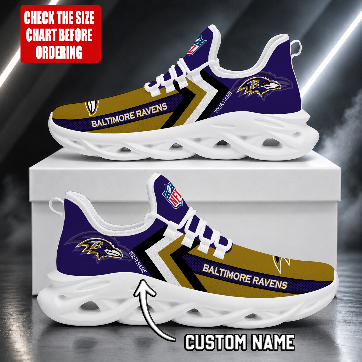 LIMITED EDITION - NEW CUSTOMIZED NFL28 BTR BALTIMORE RAVENS UNISEX MAX SOUL SHOES