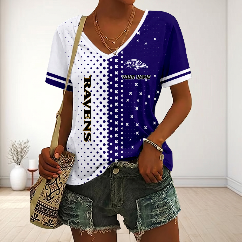 LIMITED EDITION - NEW CUSTOMIZED NFL28 BTR BALTIMORE RAVENS V-NECK FEMALE SHIRT