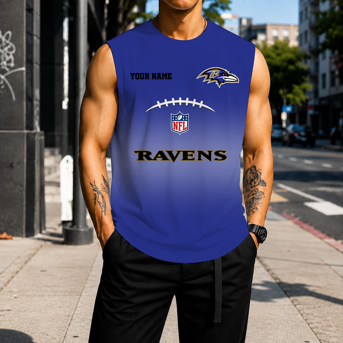 LIMITED EDITION - NEW CUSTOMIZED NFL28 BTR BALTIMORE RAVENS MEN'S GYM SHIRT